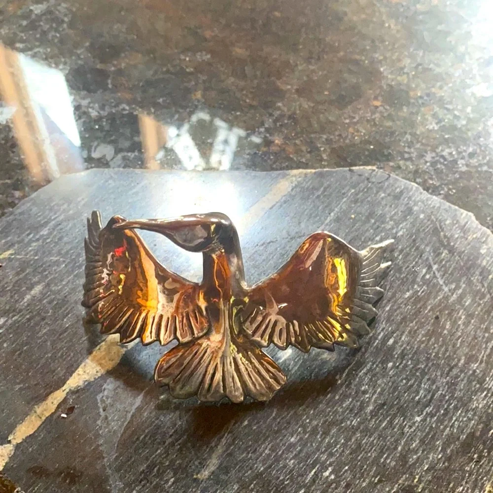 Large Sterling Silver Bird pin Brooch  vintage and RARE
